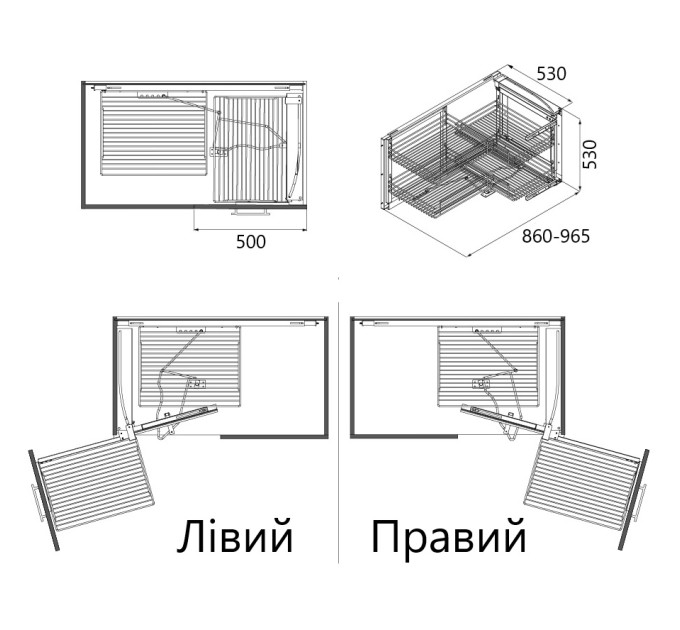 Поворотный угловой механизм левый, хром 500, S-3071-C