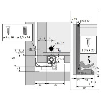 Направляющие Hettich Quadro 30 SS с доводчиком 500мм, ДСП-18 ЕВ=23 (9267410 + 9267411)