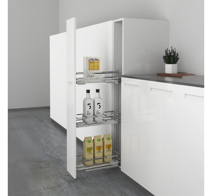 Карго LARIO 400 3-рівневе, 150 мм, хром/білий, без напрямних, Hettich 9381014
