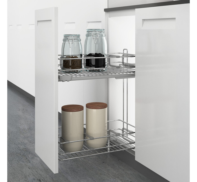 Карго LARIO 100 2-уровневое, 400 мм, хром/белый, без направляющих, Hettich 9381027