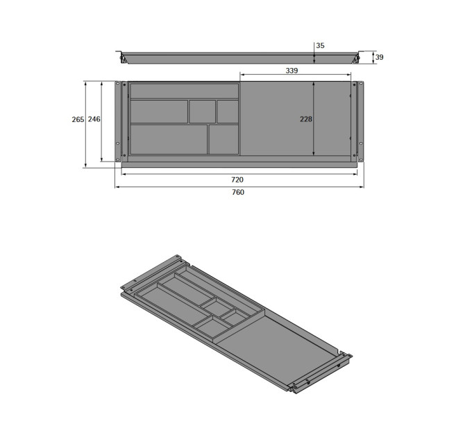 Комплект висувного ящика SL Grip, сталь, білий (9309824)
