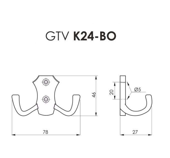 Крючок мебельный GTV К24-B0 двойной, латунь