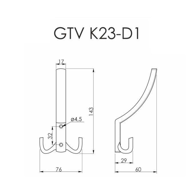 Крючок мебельный GTV K23-D1 тройной, алюминий