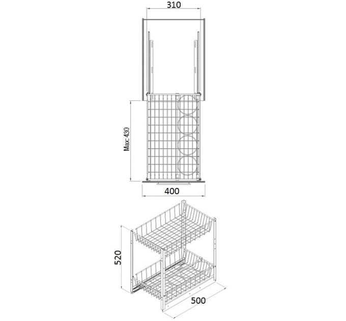 Карго 2-х уров. с сеткой с дов 400мм, серое S-2102-1 gray