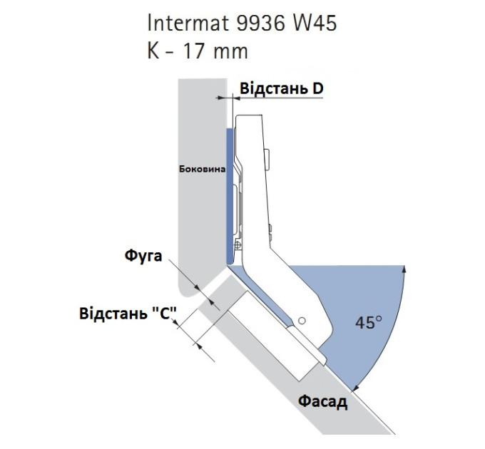 Intermat 9936 петля кутова без доводчика W45 (1061849)
